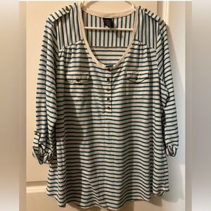 Faded Glory Teal and White Striped Shirt